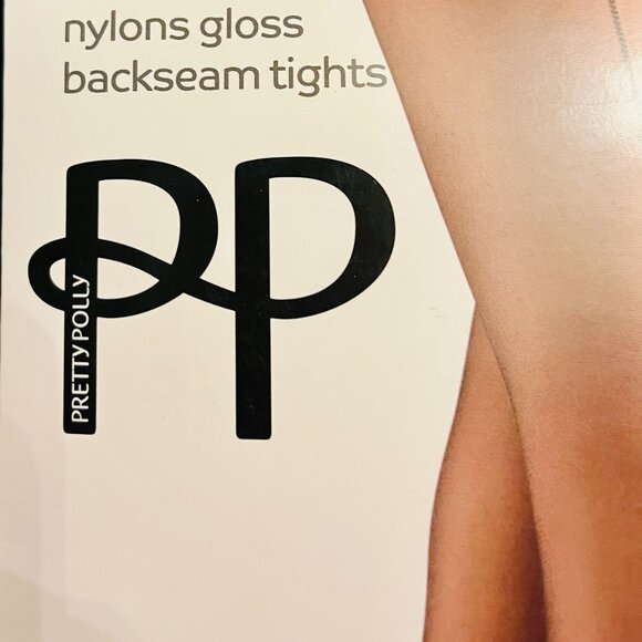 "Pretty Polly" Nylons Gloss Backseam Tights ML Nude Leg Black Backseam New - Picture 6 of 12